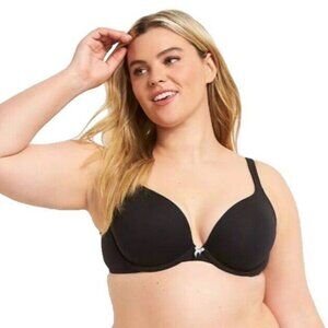 Lane Bryant Cacique Womens Bra Cotton Boost Plunge Size 38DDD Black Bow